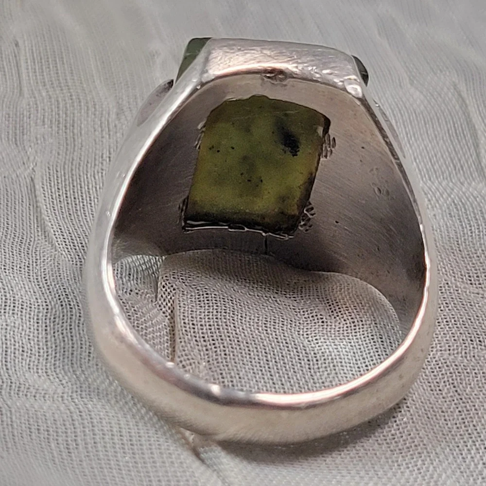 Vintage Wheeler Sterling Silver Nephrite Jade Signet Ring Size 8.5
